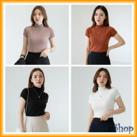 AJW Atasan Turtleneck Short Sleeve Knit | Atasan Rajut Lengan Pendek Premium | Baju Wanita Rajut Tur