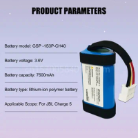 3.6V 7500mAh 27WH GSP-1S3P-CH40 Replacement Battery for JBL Charge 5 Charge5 Bluetooth Wireless Speaker