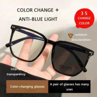 Outdoor Photochromic Myopia Glasses for Women Men Fashion Round Color Changing Minus Eyeglasses Finished Optical Eyewear Diopter