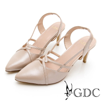 【GDC】奧莉維亞交叉知性美設計後空真皮尖頭涼跟鞋-粉色(011931)