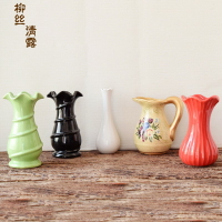 陶瓷花瓶擺件客廳插花白色細口長頸酒柜裝飾品綠色螺紋床頭柜擺設