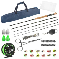 Carbon Fly Fishing Rod and Reel Combo Set 42 Pieces Kit Fly Fishing Gear Set Fly Fishing Rod and Reel Package
