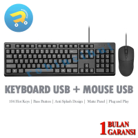 Keyboard Dan Mouse USB Wired set paket bisa untuk laptop PC Komputer HP Silent Design For Desktops &