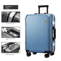 Popular Fashion Rolling Luggage 20/22/24/ 26 Inch Brand Suitcase Men Aluminum Frame Travel Suitcase Ladies Luggage Zipper