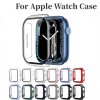 Cover+Tempered film For Apple Watch Case 45mm 41mm 44mm 42mm 40mm 38mm Glass Protective Cover iWatch Series 9 8 7 6 5 4 SE case