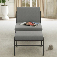 Accent Chair with Ottoman, Modern Upholstered Accent Chair, Linen Sofa Chair