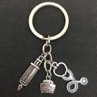New creative nurse cap medical keychain syringe syringe stethoscope cute keychain jewelry jewelry gift