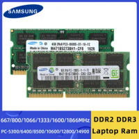 Samsung Laptop Ram DDR2 667MHz 800MHz DDR3 4GB 8GB 1066 1333 1600 1866MHz DDR3L 1.35V 1.5V SODIMM 204pin Memory For Notebook