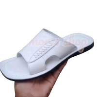 Sandal Sendal Pria Kulit Asli Warna Putih Ukuran 38-45 big size Outsole Karet TPR Lentur & Tidak Lic