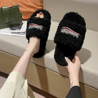 毛毛拖鞋女2021年新款韓版羊卷毛潮牌一字外穿棉拖鞋室內家居拖鞋
