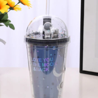 Star Trek Sippy Cup for Adults Double Material Plastic Cup with Cover Straw Children Water Trek Bottle Cute Astronaut Pattern