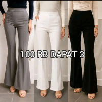 Cutbray 100Ribu 3Pcs - Celana Cutbray Cubit Scuba Premium - Vit Flare Panst Highwaist Panjang Kulot 