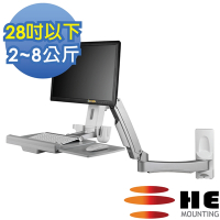 HE 雙升降雙旋臂螢幕鍵盤架/互動式工作站(H20ORW)-壁掛型/適用2-8公斤