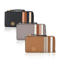 【TORY BURCH】Robinson 荔枝紋拼色拉鍊卡片夾/零錢包(多色選)
