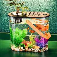 魚缸 烏龜缸 辦公桌高清塑料金魚缸水族箱客廳小型桌面烏龜缸透明魚缸小型家用
