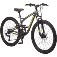 Mongoose Status Mens and Womens Mountain Bike, 26-27.5-Inch Wheels, 21-Speed, Aluminum Frame, Dual and Front Suspension