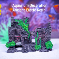 Aquarium Decoration Ancient Castle Resin 17cmL x 7cmW x 13cmH Selamat untuk Air Tawar & Garam Tidak 