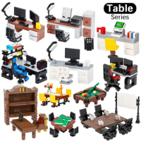 City Computer Desk Set Building Blocks MOC Furniture Study Table Model Compatible Action Figures Creative Toys For Children Gift