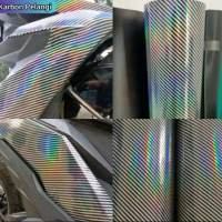 Skotlet Sticker bunglon pelangi karbon 5D karbon keplar hitam perak black hologram ( ukuran panjang 