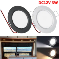 Ultra Thin RV Boat Recessed Ceiling LED Panel Light Camper Interior Cabinet Lights DC12V 3W Dimmable Full Aluminum Downlights