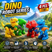Mainan Dino Robot Anak Set 4 Dinosaurus Bongkar Pasang Edukatif Sendi Gerak Fleksibel