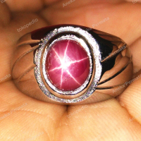 Cincin Titanium Batu Akik Natural Ruby Star 6 Rays Size Kantoran