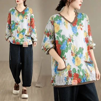 LC2993 Lastoria Premium Oversize Blouse Tipis Motif Bunga Floral Fashion Retro Terbaru