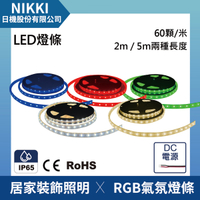 【日機】LED燈條 5米 燈色紅藍綠 寛度12mm 戶外防水 軟性燈條 可裁剪 加厚背膠 LED 2835 60顆/M CE認証