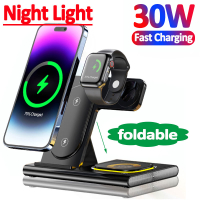30W Wireless Charger Stand 3 In 1สำหรับ 14 13 12 Pro Max 8 7 Samsung Watch 5 Fast Charging Dock Station
