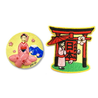 日本 富士山和服少女質感磁鐵+日本 和服少女鳥居刺繡【2件組】紀念磁鐵療癒小物冰箱磁鐵可愛磁鐵 卡通磁鐵 磁性家居裝飾