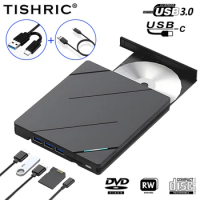 TISHRIC External DVD CD Burner Drive USB 3.0 Type C Cable Portable CD DVD Player Multifunctional Optical Drive For Desktop PC