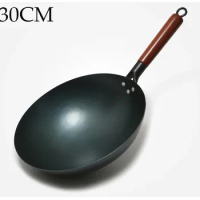 2022New Chinese Traditional Iron Wok Handmade Large Wok&amp;Wooden Handle Non-stick Wok Gas Cooker Pan Kitchen Cookware Iron Pot