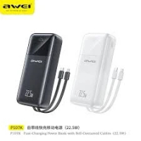 AWEI P107KBK 20000MAH PD22.5W 行動電源內建 IP 和 TYPE-C 線 黑色