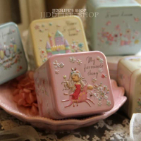 4pc/lot Cartoon Square Tin Storage Box Flower Tea caddy Candy Case Christmas gift box Iron cookies biscuit tin jewelry box