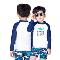 【SWIMFLOW】Baby 鯊 兩件式泳衣 兒童泳衣 男童泳衣(防曬 泳衣 泳褲 短袖泳衣 泳池 戲水 玩水)