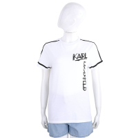 KARL LAGERFELD 童裝 筆觸字母條紋飾邊白色短袖TEE T恤
