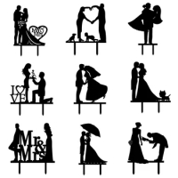 Marry Me Love Heart Rose Mr &amp; Mrs Cake Flag Bride Groom With Cat Cake Toppers For Wedding Anniversary Party Cake Baking Decor