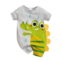 【JoyNa】短袖包屁衣 短袖寶寶連身衣 灰底鱷魚款 嬰兒服(造型款.春夏短袖)