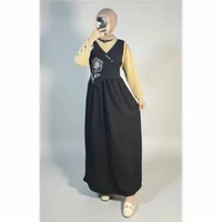 Gamis Dewasa Ivana Model Rompi Resleting Depan Variasi Kancing L Hitam