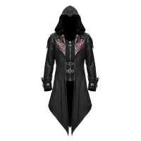 XS-5XL Mens Fashion Gothic Hooded Jacket Steampunk Long Coat Knight Assassin Cosplay Stage costume