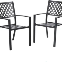 Wrought Iron Patio Dining Chairs, Stackable Black Outdoor Patio Chairs Set of 2, Metal Patio Chairs, Support 300 LBS