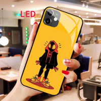 Luminous Tempered Glass phone case For Apple iphone 13 14 Pro Max Puls Spider-Man Luxury All Inclusiv LED Backlight new cover
