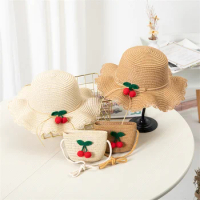 Summer Baby Flower Breathable Hat Straw Hat With Handbag Bags Kids Hat Boy Girls Sun Visor UV protection panama Hat gorras