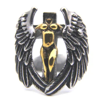 Golden Body Angel Ring 316L Stainless Steel Jewelry Punk Biker Cross Wings Ring Size 7-13