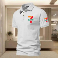 Kemeja Polo lelaki, saiz S-4XL, gaya 7-Eleven, berkolar, lengan pendek, corak ringkas, selesa dipaka