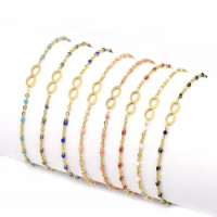 5pcs/pack Eight Tag Simple Style Multi-color Beads Gold Charms Dainty Adjustable Link Bracelets For Women Gift Jewelry Gift