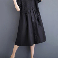 XITAO Vintage Loose Tassel Shirt Dress Fashion Patchwork Single Breasted Women Summer New Temperament Slimming Dress ZY8724