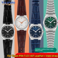 High quality Men Genuine Leather Watchband For 1853 Tissot PRX Series Watch Band T137.407 / T137.410 Super Player Strap Bracelet