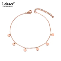 Lokaer Bohemia Summer Beach Charm Anklet Foot Jewelry Stainless Steel Trendy 6pcs Tag Chain &amp; Link Anklets For Women A19013