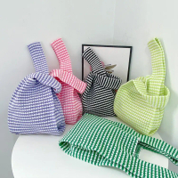 TW020 Tas Bene Korean Knitted Checkered Tote Bag Tas Rajut Warna Totebag Buffollow Vacay Viral Bangk